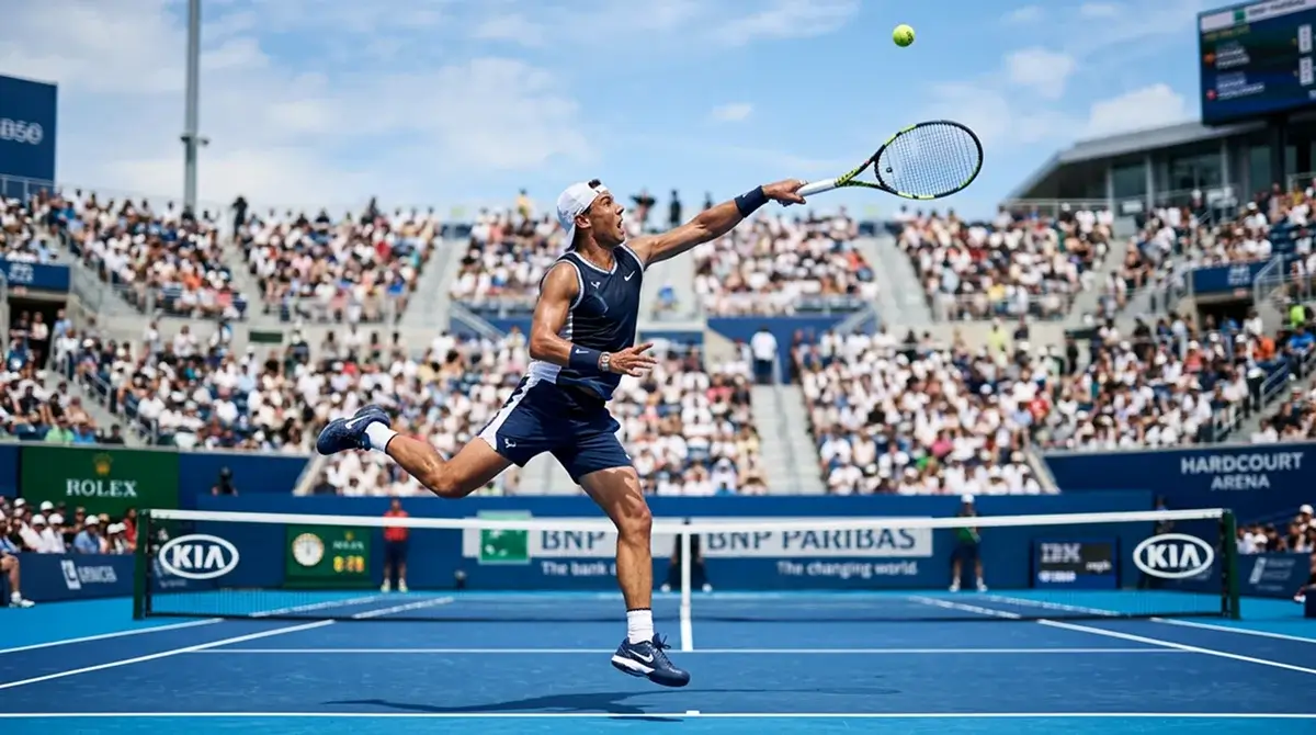An aggressive server attacking on the fast Australian Open hard court