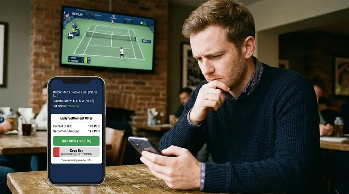 A bettor considering an early settlement offer on a winning tennis bet