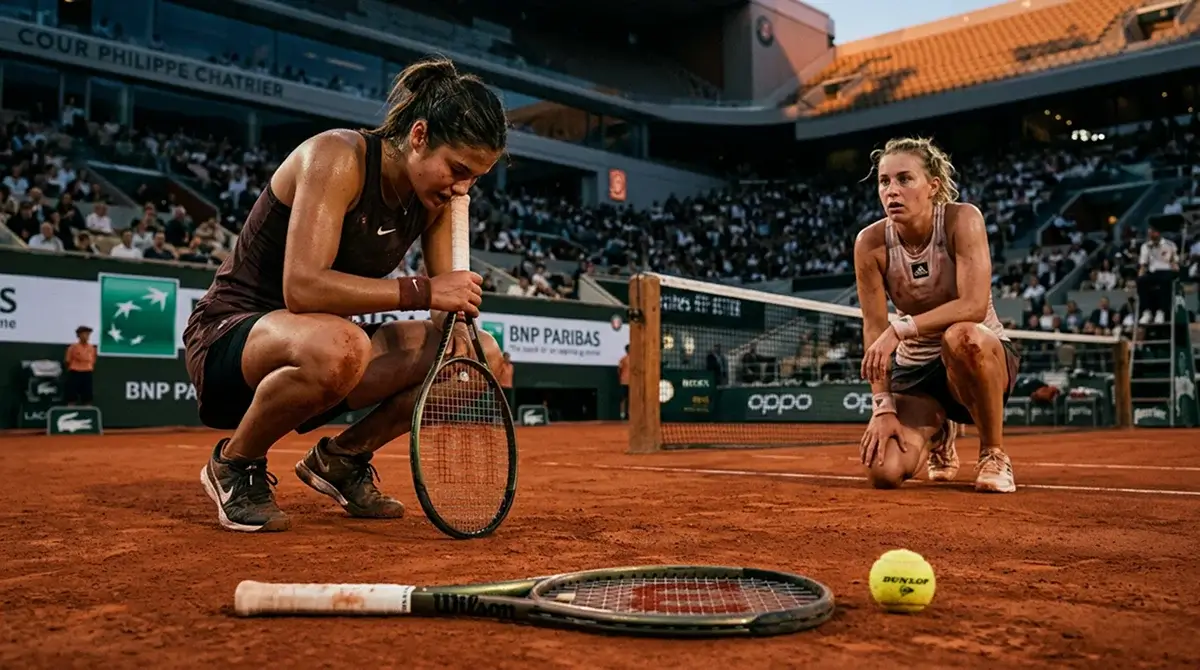 Two players locked in a long five-set battle on the Paris clay