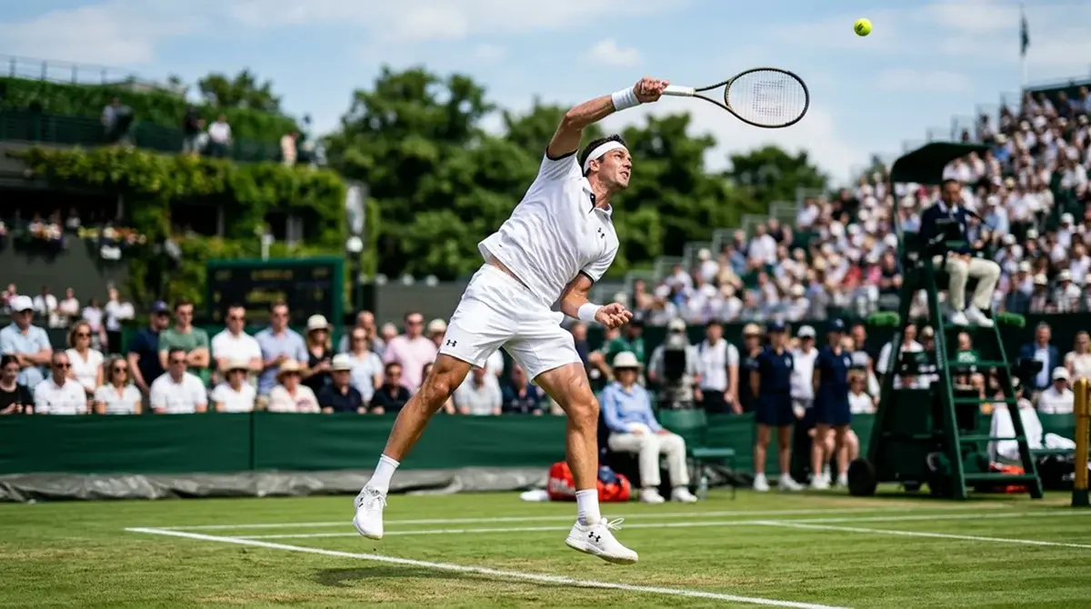A big-serving player thriving on a fast grass court