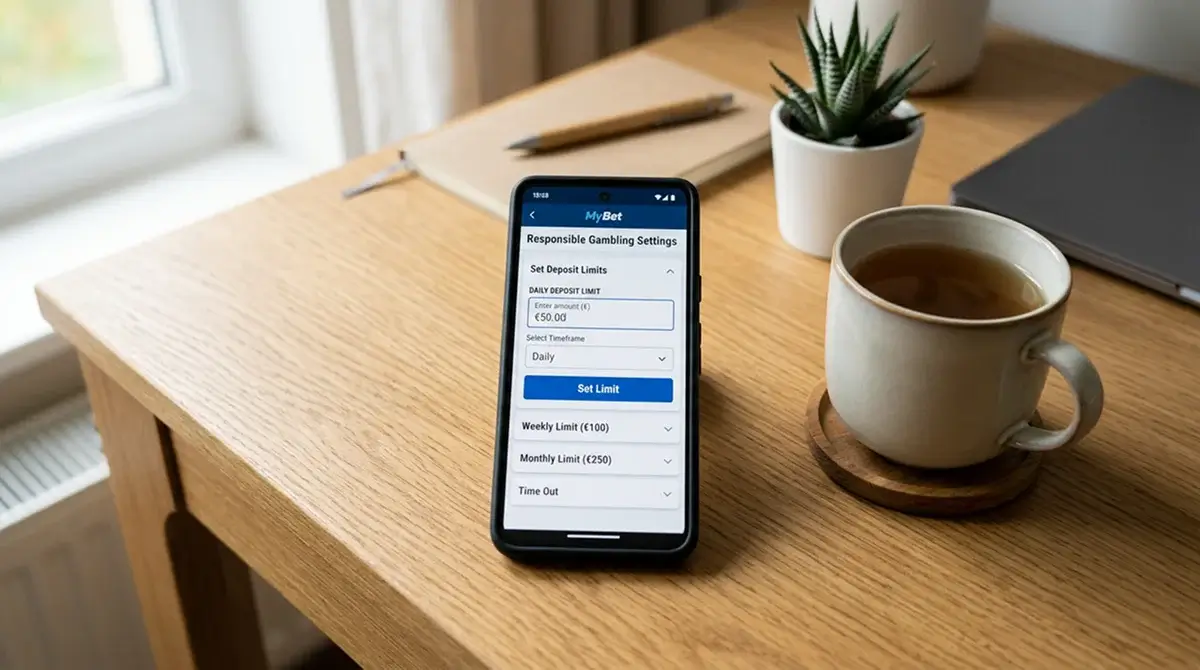 Betting app settings screen showing a deposit limit control used to stay disciplined in-play
