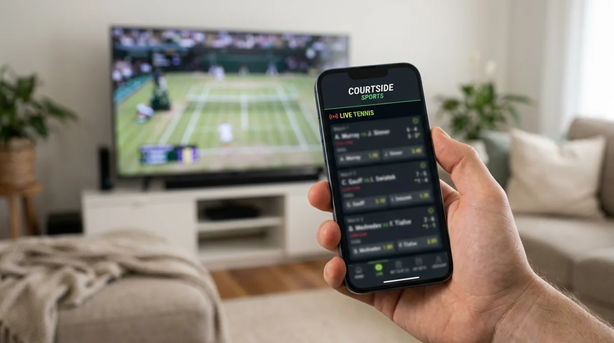 A smartphone showing a wide range of live tennis betting markets