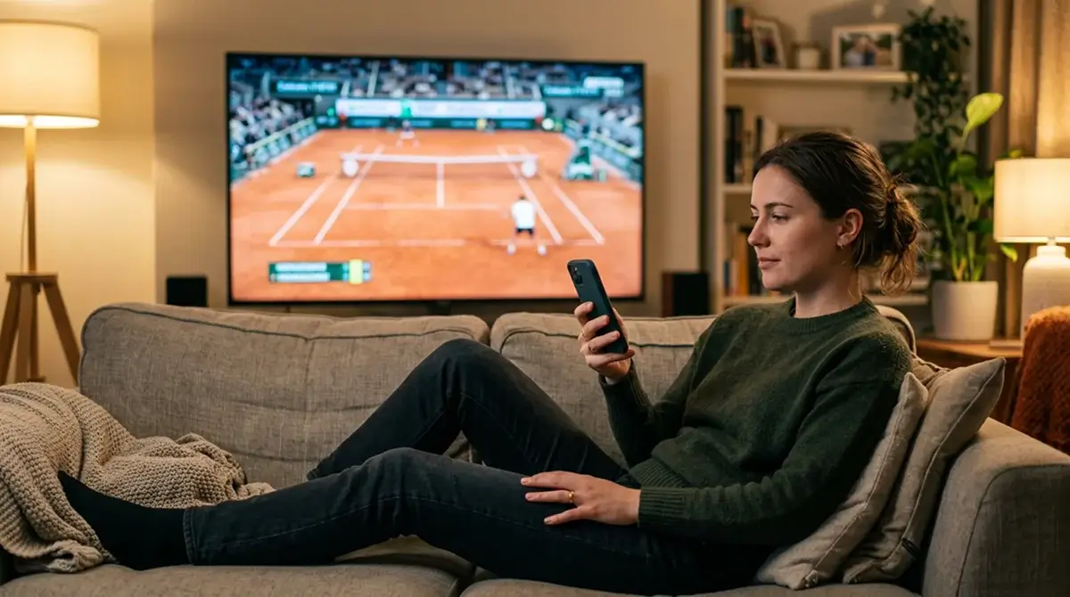Watching a live tennis match on a phone while following in-play markets
