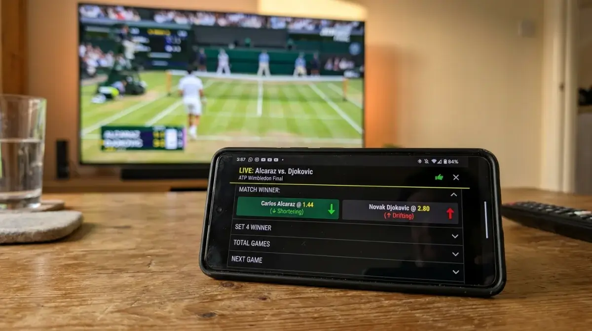 Live tennis odds ticker jumping after a break of serve during a match