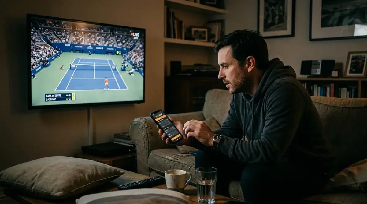 A bettor following an in-play tennis market as an underdog gains momentum