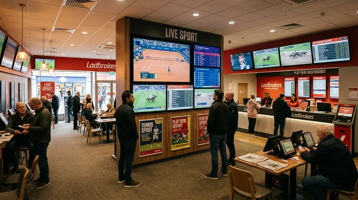 A UK betting shop interior illustrating the scale of the online betting market
