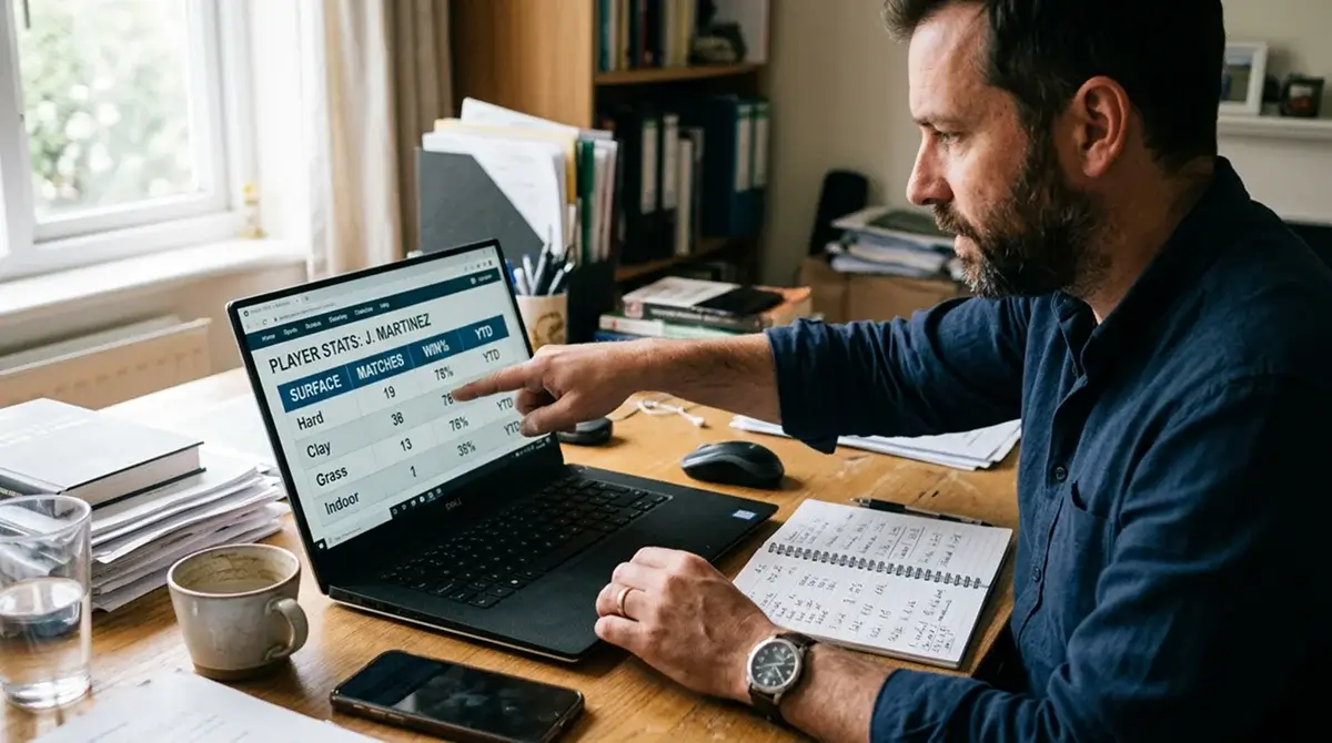 A bettor checking a player's win record on a specific tennis surface