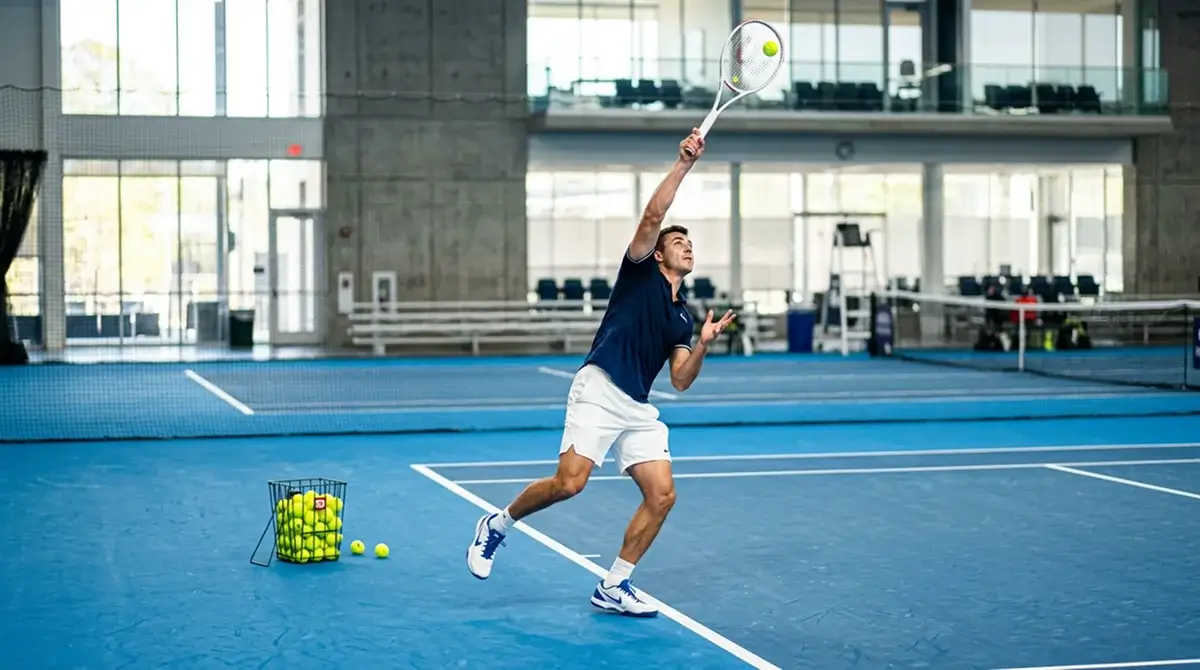 A server moving from slow to fast courts for an edge