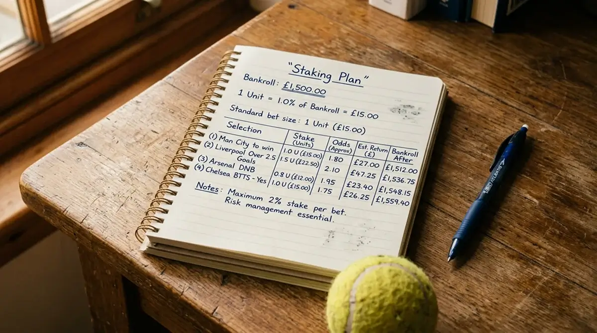 Simple staking plan listing unit sizes as a percentage of a tennis betting bankroll