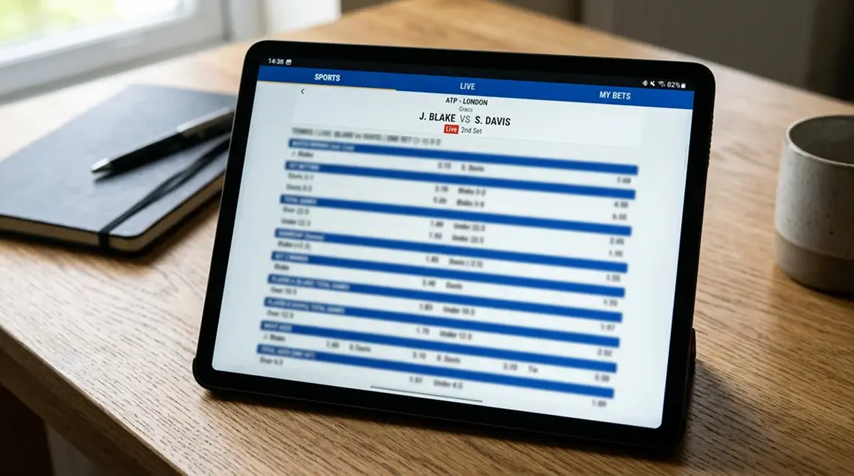 Tennis match page on a bookmaker showing a deep list of available betting markets