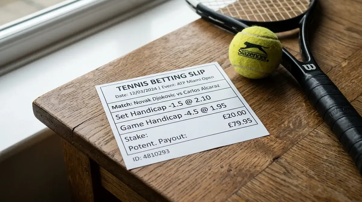 Betting slip comparing a set handicap and a game handicap line on one tennis match