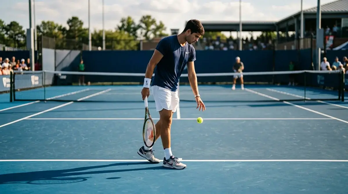 Tennis player between points on a hard court, the natural pause that suits in-play betting