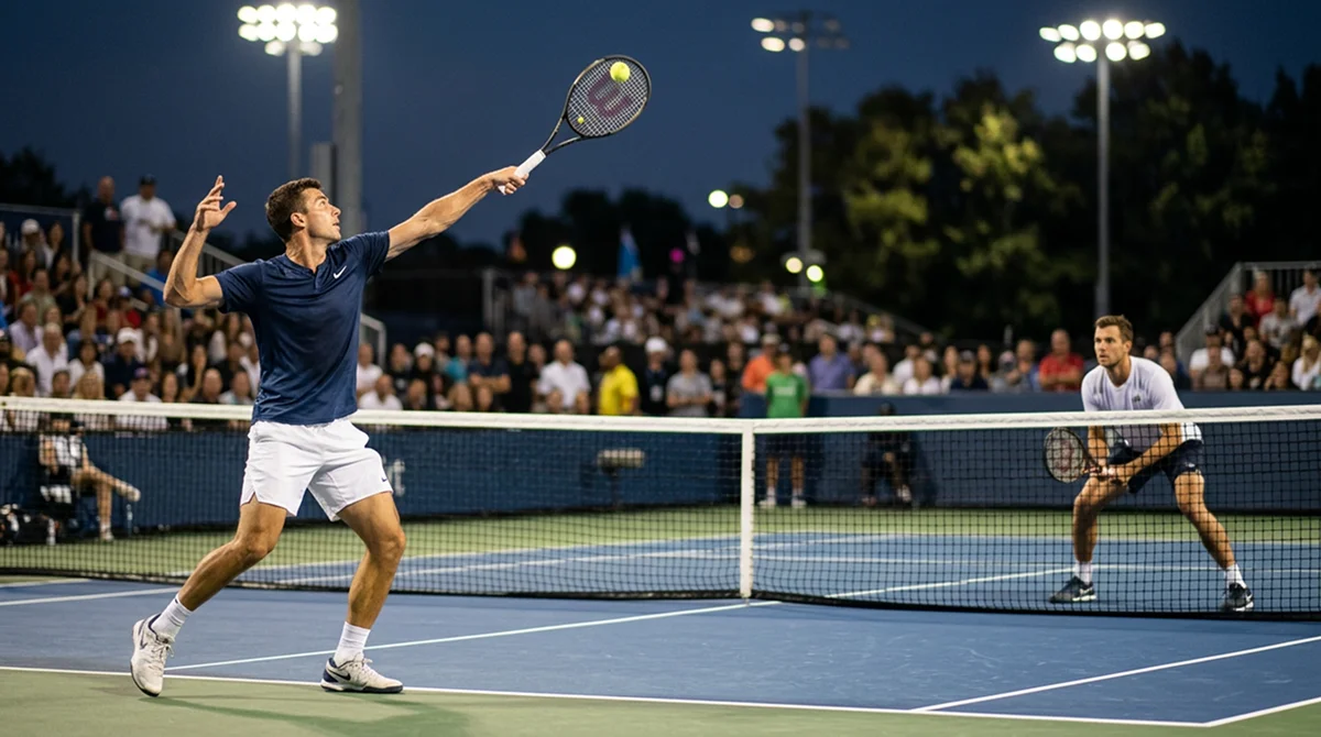 Both players holding serve toward a six-all set