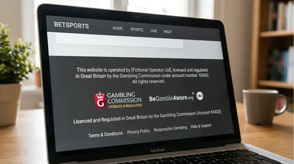 Website footer displaying a UK Gambling Commission licence number for verification