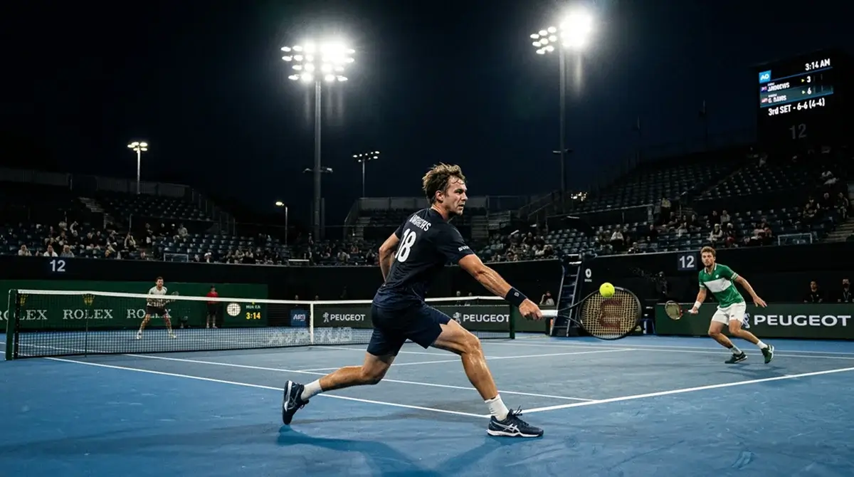 A US Open match grinding on late into the New York night