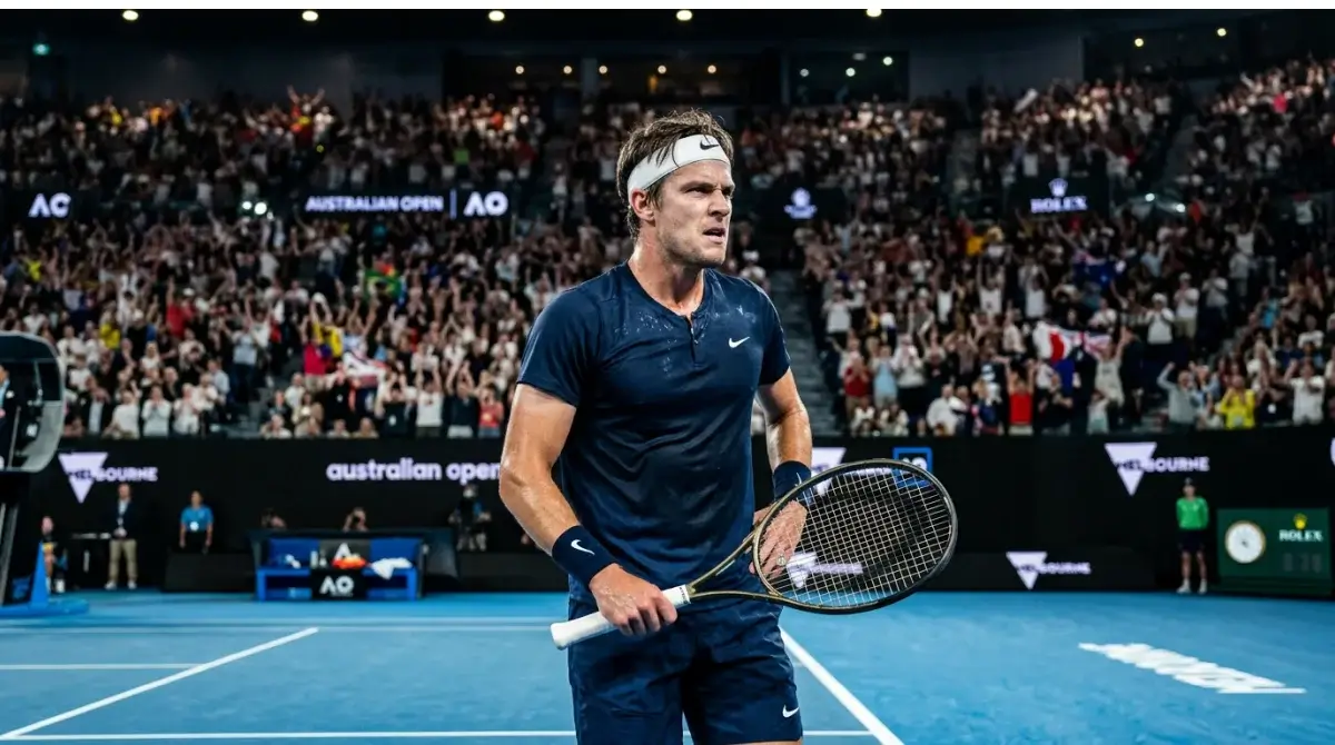A player composing themselves under pressure on a US Open hard court