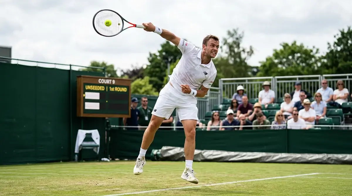 An unseeded big server threatening an upset in the Wimbledon early rounds