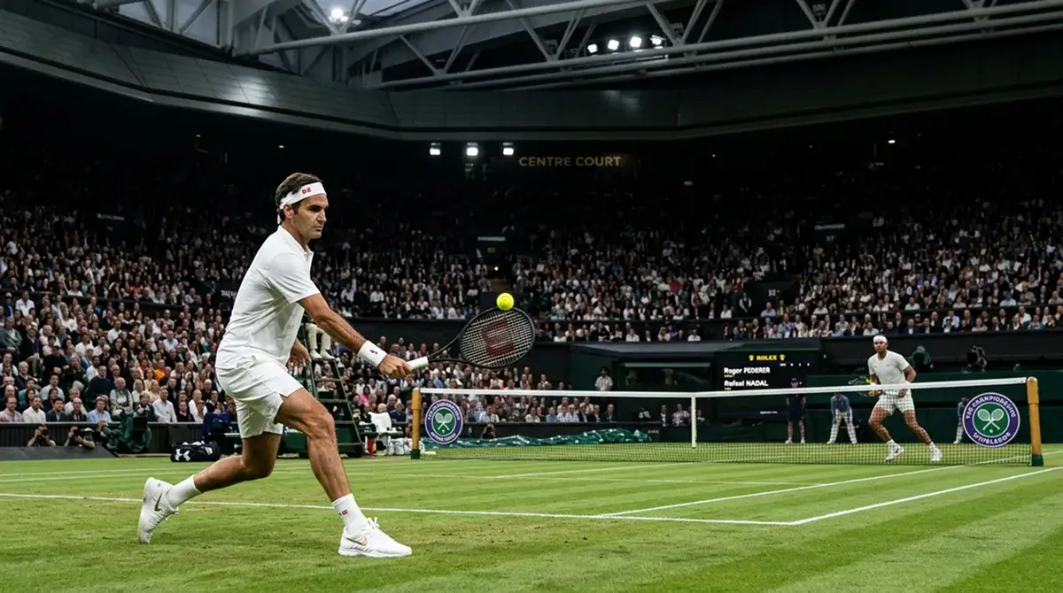 A second-week Wimbledon match on Centre Court under the closed roof